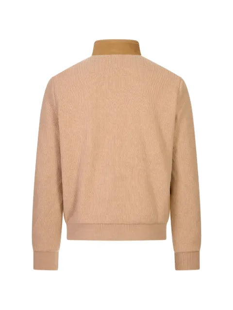 Canali suede-panelled ribbed-knit jacket