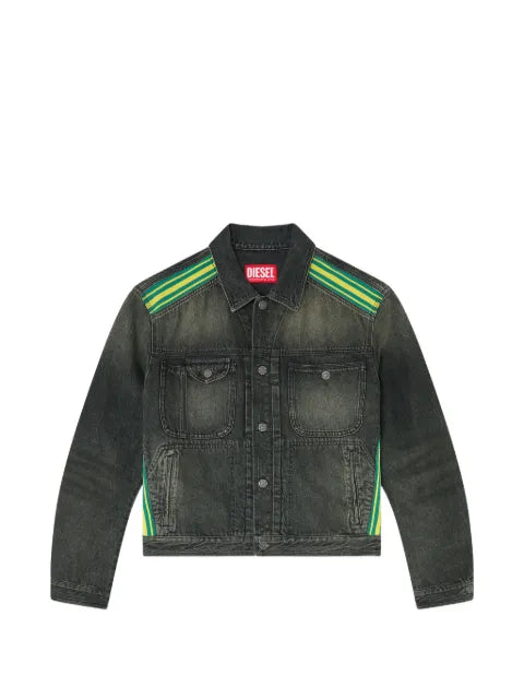 Diesel trucker jacket with striped-shoulder bands
