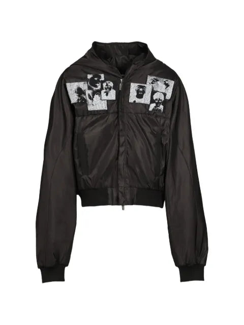 RRR123 Mentalists patch-detail hooded bomber jacket