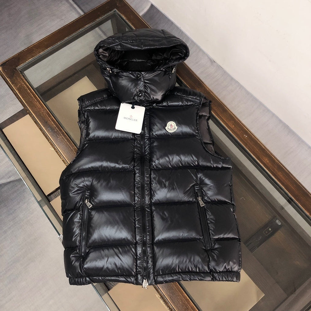 Moncler Black Hooded Glossy Down Vest