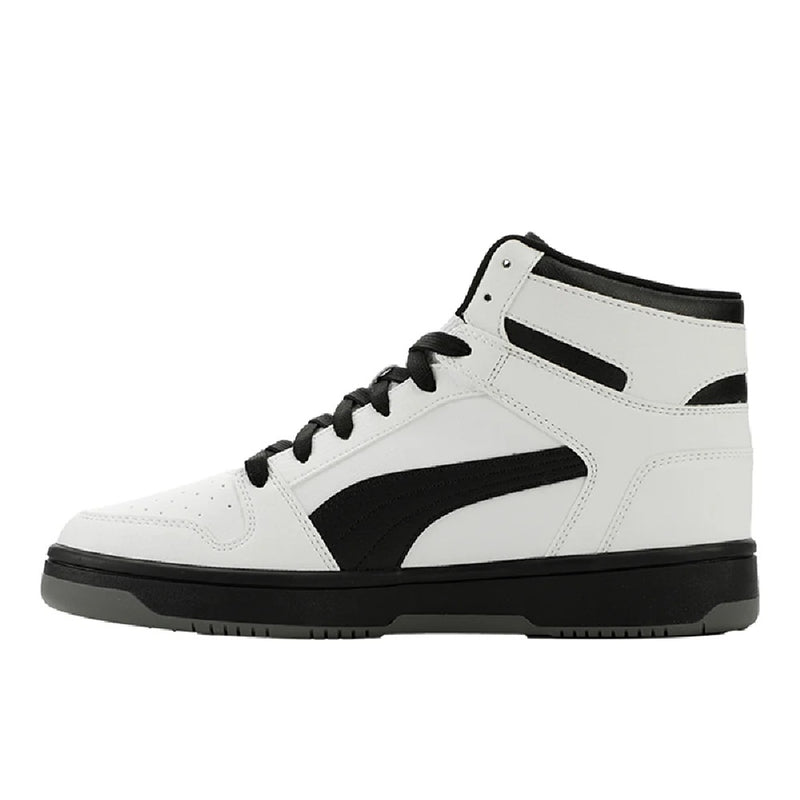 Men's Puma Rebound Layup Mesh White-Black-Flat Medium Gray (409648 02)