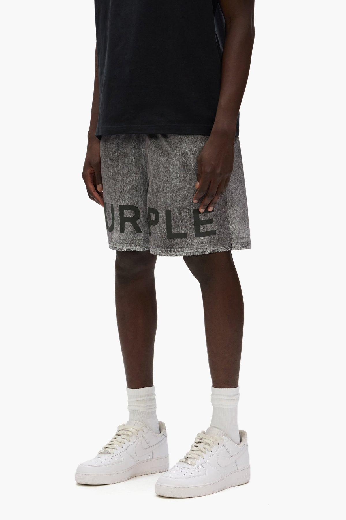 Faux Denim Wordmark All Around Shorts