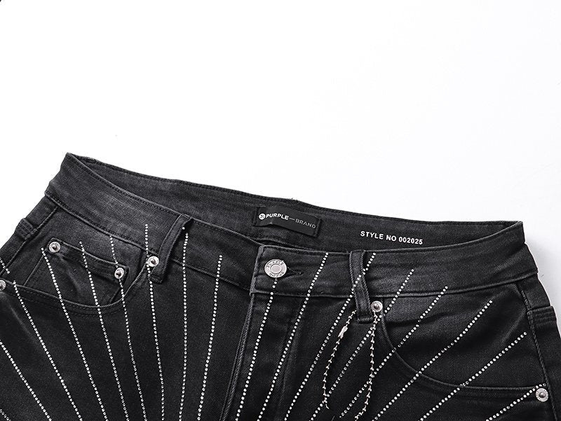Purple Brand Rhinestone Sunburst Denim Shorts
