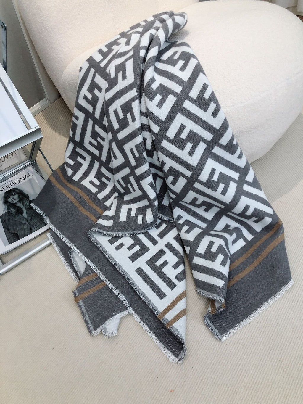 Fendi Geometric Trim Shawl