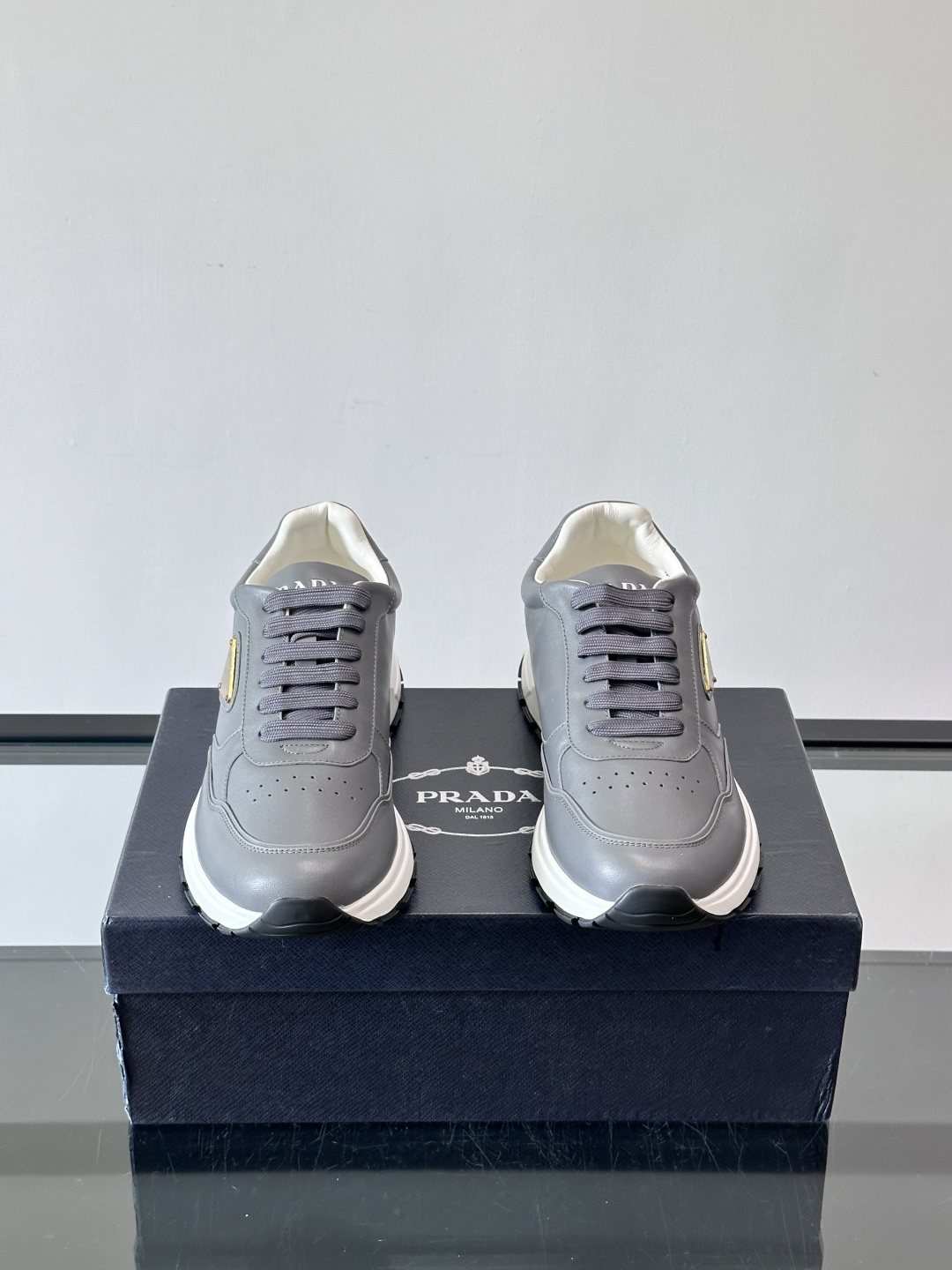 Prada Men's Triangle Plaque Low-Top Sneakers - Thick Lug Sole