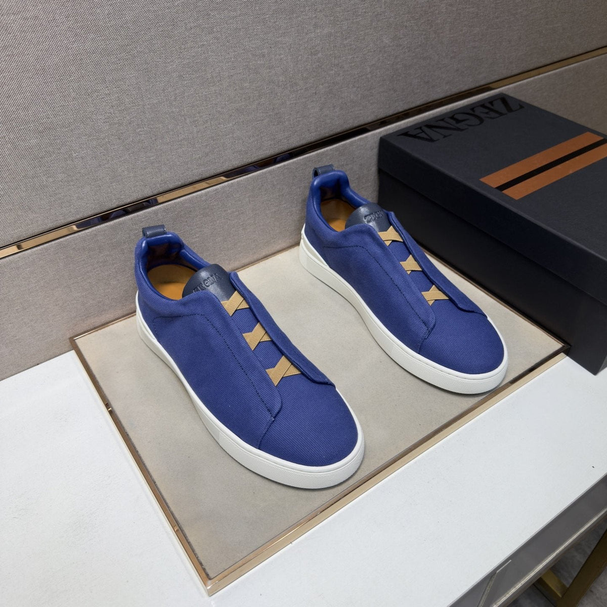 Zegna Men's Tan Accent Low-Top Sneakers