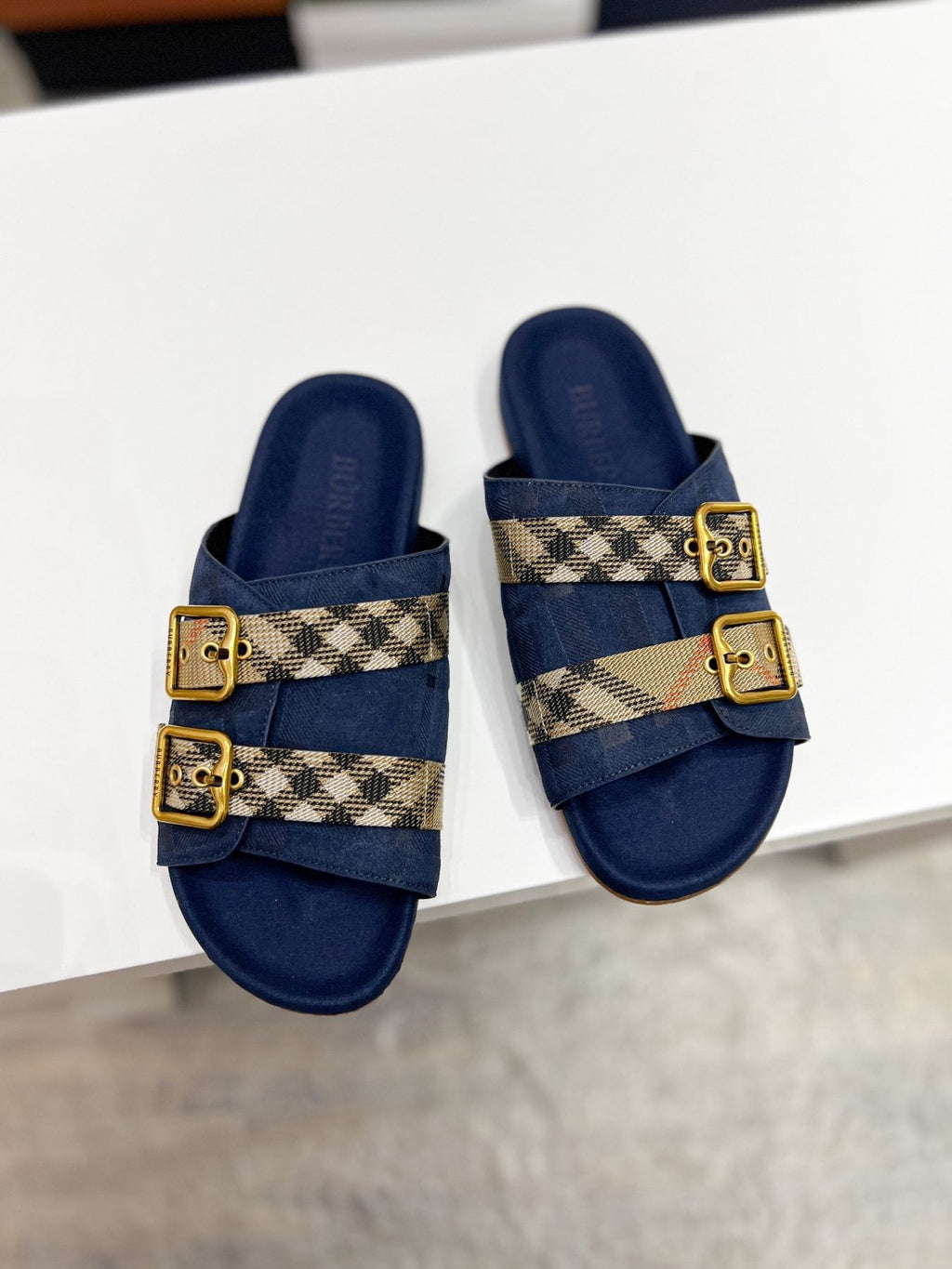Burberry Check Buckle Slide Sandals