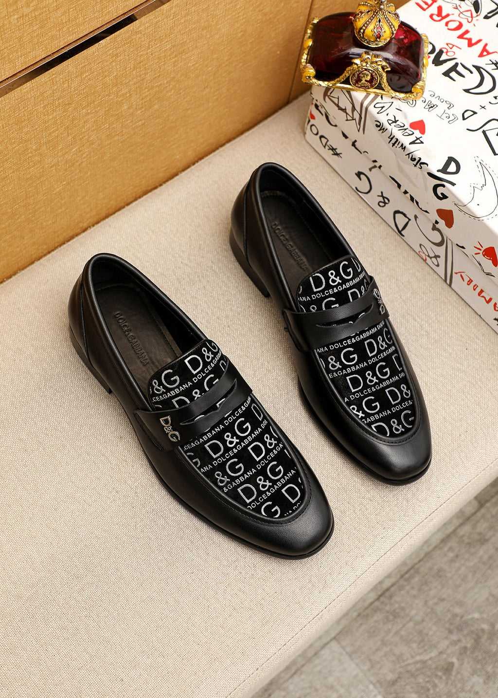 Dolce & Gabbana Text Panel Slip-On Loafers