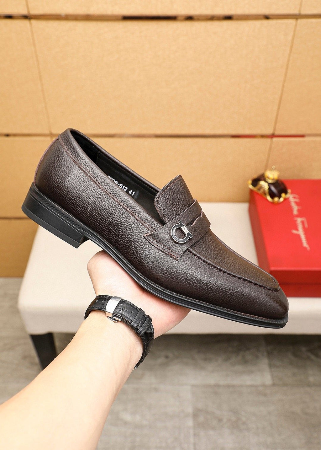 Ferragamo Men's Textured Metal-Accent Loafers