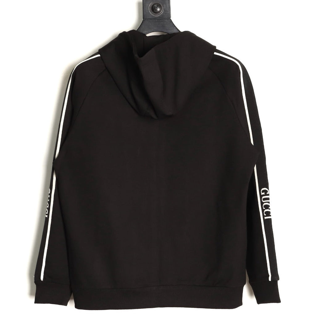 Gucci Lettering-Trim Hooded Zip Jacket - Black